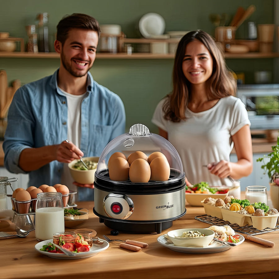GreenBlue automatic egg cooker, 400W power, up to 7 eggs, measuring cup, 220-240V~, 50 Hz, GB572