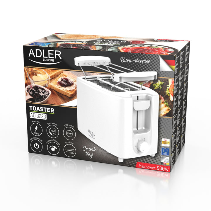 Adler toaster, 6 degrees of control, bun grate, 900W, white, AD 3223
