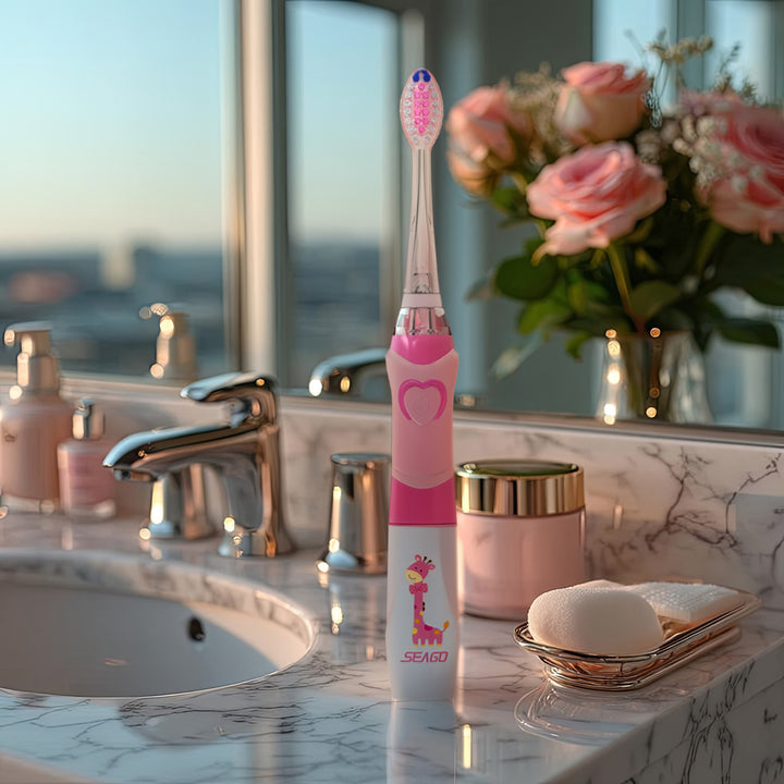 SEAGO children's sonic toothbrush, pink, 1xAAA 1.5V (not included), 3 tips, SG-977 Pink