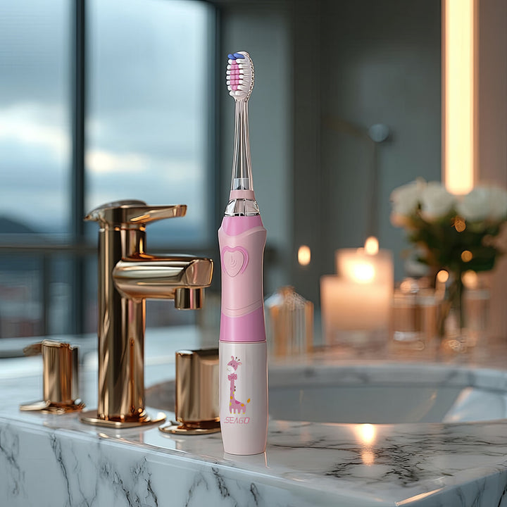 SEAGO children's sonic toothbrush, pink, 1xAAA 1.5V (not included), 3 tips, SG-977 Pink