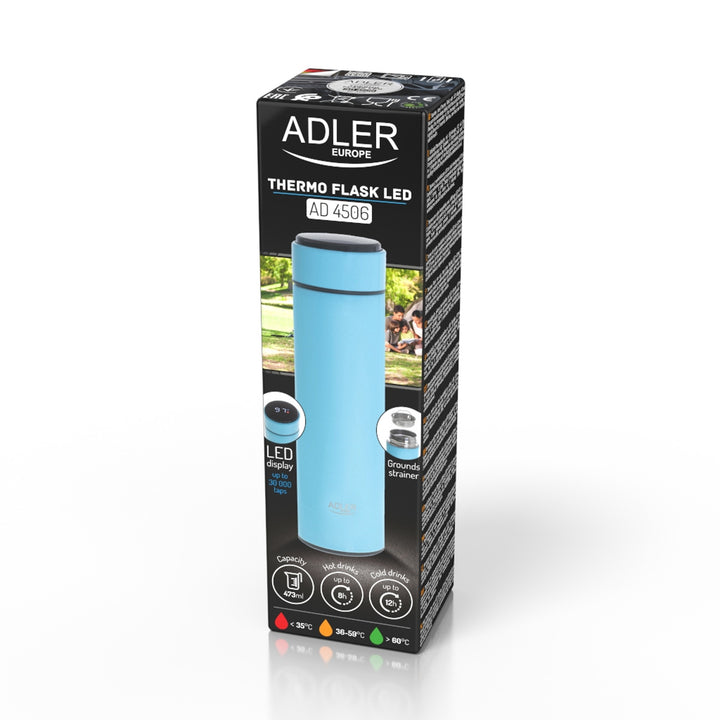 Adler thermos flask, LED touch display, capacity 473 ml, blue, AD 4506