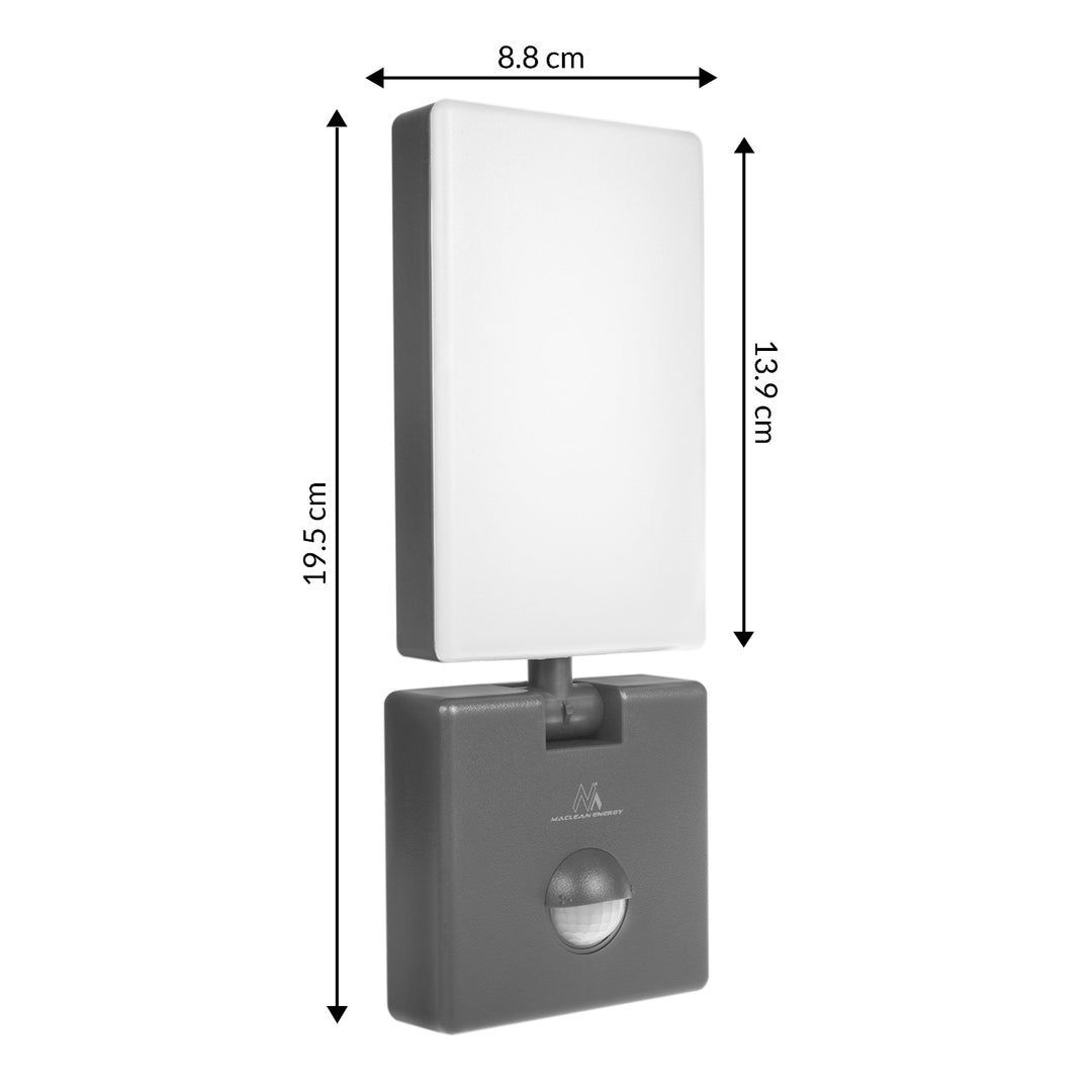 Maclean grey 10W IP65 800lm 4000K LED lamp with motion sensor