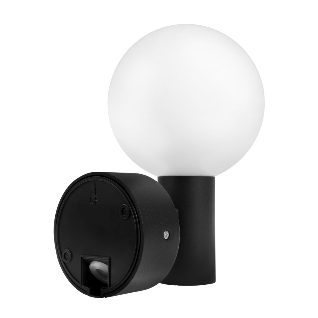 Maclean MCE515 B Outdoor LED Sconce Wall Lamp with PIR Sensor Black 15W IP65 1600lm 4000K Modern Round Globe Sphere Garden Porch Entryway