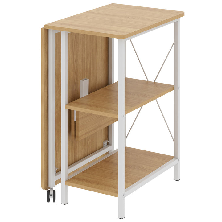 Maclean MC-411 W Loft Folding Desk 150kg White Light Beech Top 107x45x75cm Desktop Student Dorm Studio Apartment