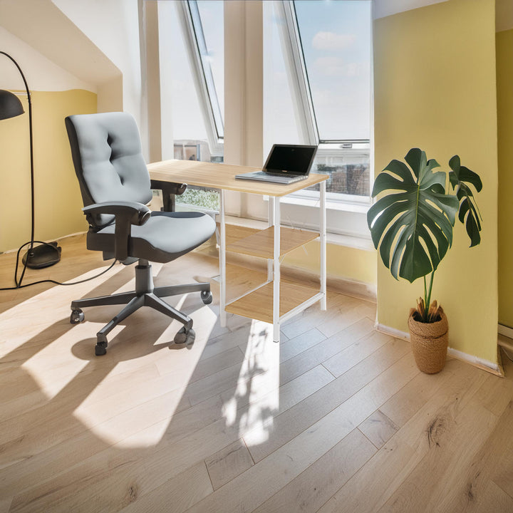 Maclean MC-411 W Loft Folding Desk 150kg White Light Beech Top 107x45x75cm Desktop Student Dorm Studio Apartment