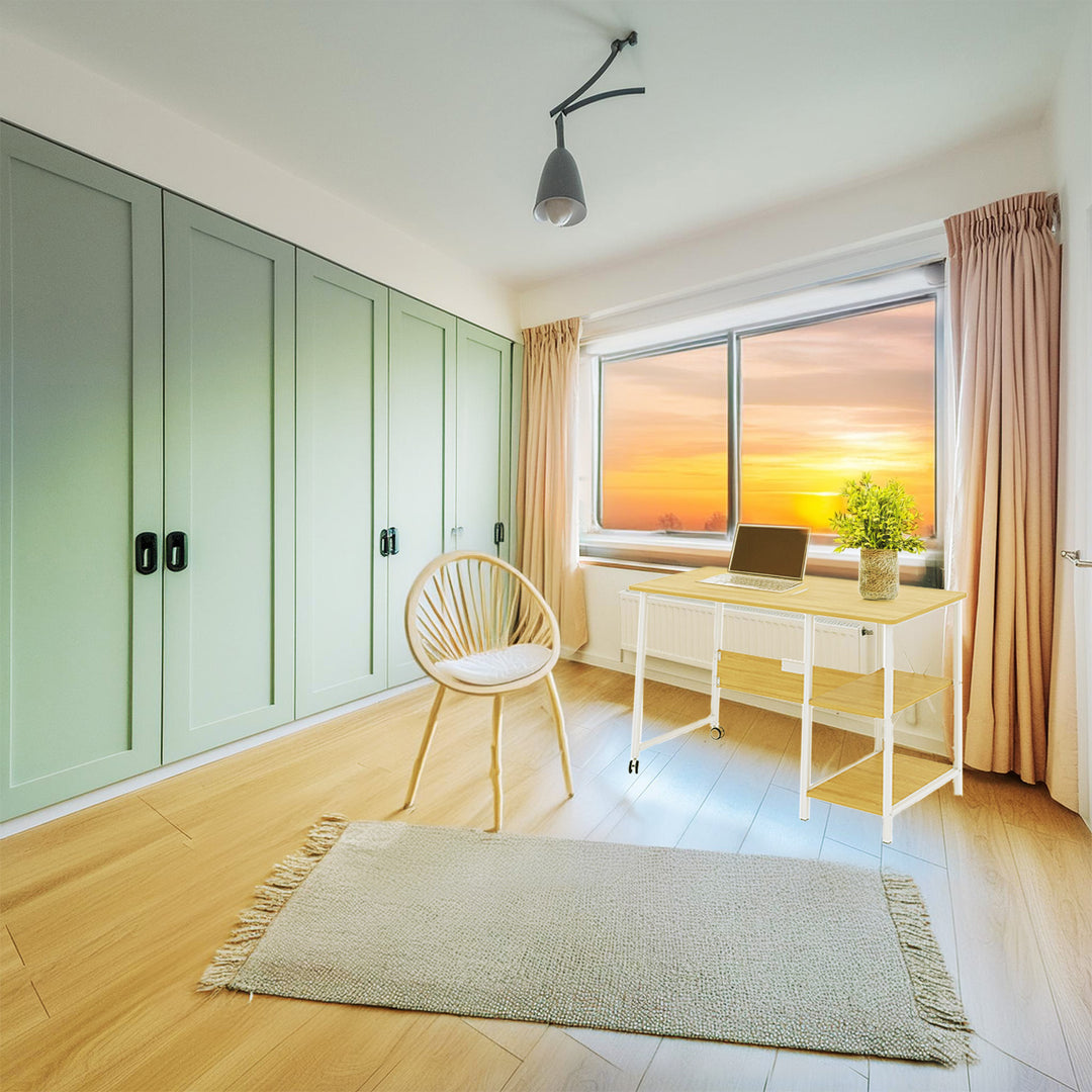 Maclean MC-411 W Loft Folding Desk 150kg White Light Beech Top 107x45x75cm Desktop Student Dorm Studio Apartment