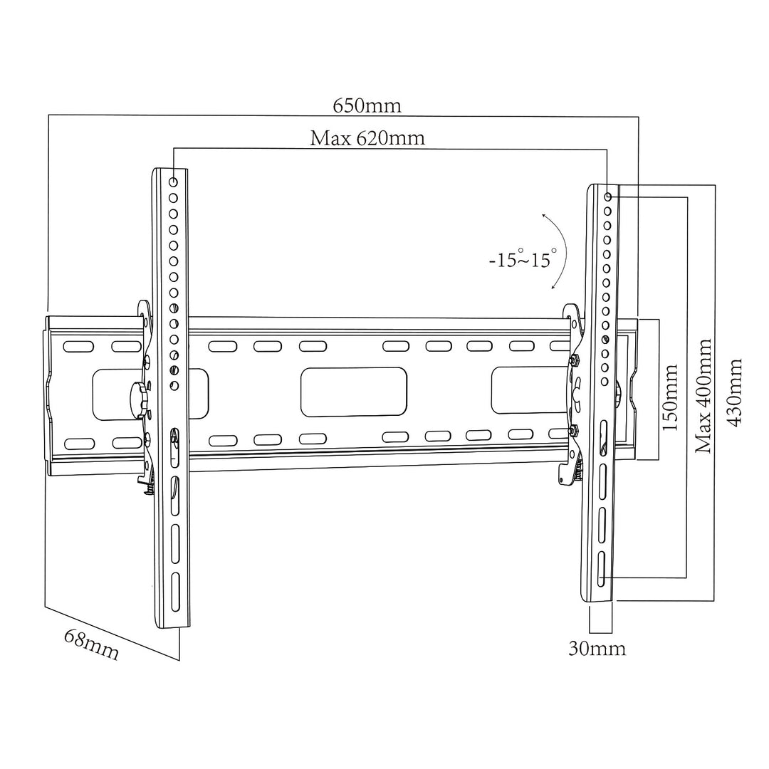 Maclean TV MC-421 Wall Mount Bracket 32"-90" VESA 600x400 80kg Tilting Universal Adjustable Spirit Level Accessories Flat Slim