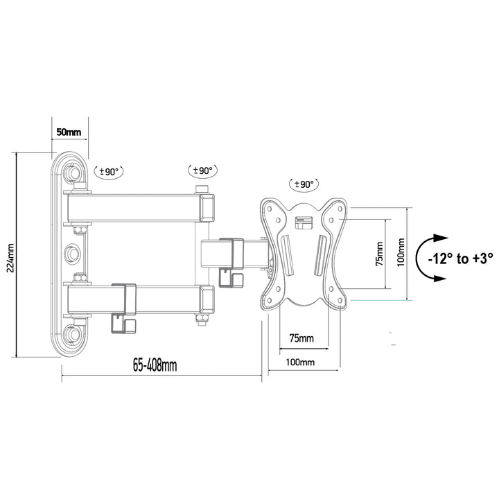 Maclean MC-417 Full Motion TV Monitor Wall Mount 13-32" 30kg max. VESA 100x100 Black  Powder Coated Universal Holder Bracket Adjustable Wall Distance Rotating Tilting