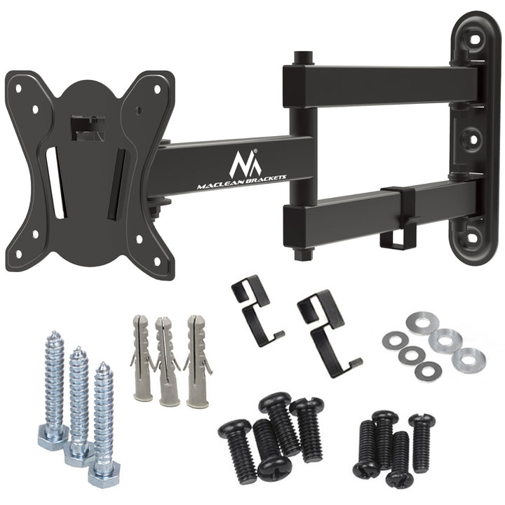 Maclean MC-417 Full Motion TV Monitor Wall Mount 13-32" 30kg max. VESA 100x100 Black  Powder Coated Universal Holder Bracket Adjustable Wall Distance Rotating Tilting