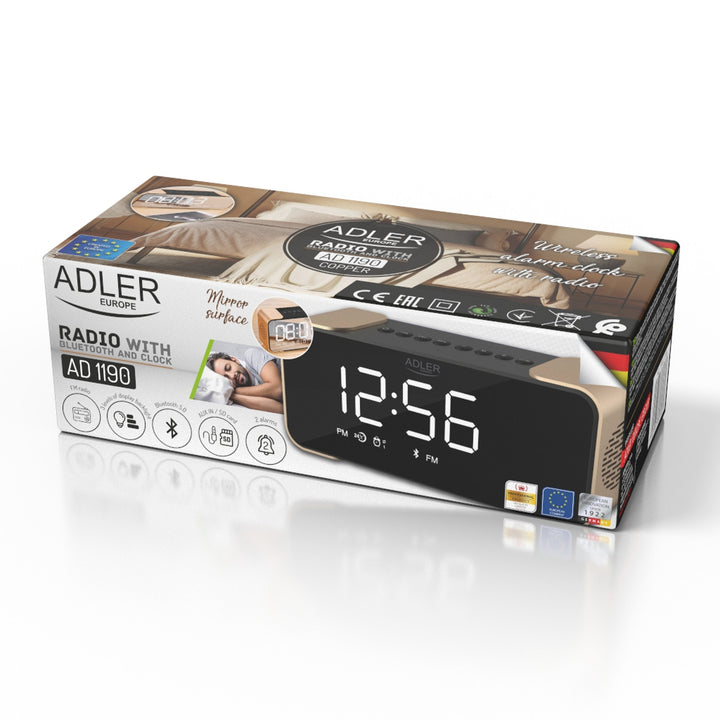 Adler AD 1190 Copper wireless radio alarm clock with LED display and Bluetooth function