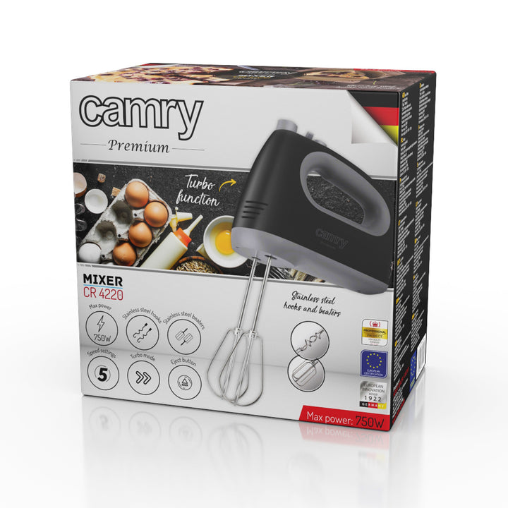 Camry Kitchen Mixer, 5 speeds, 750W, black, CR 4220b