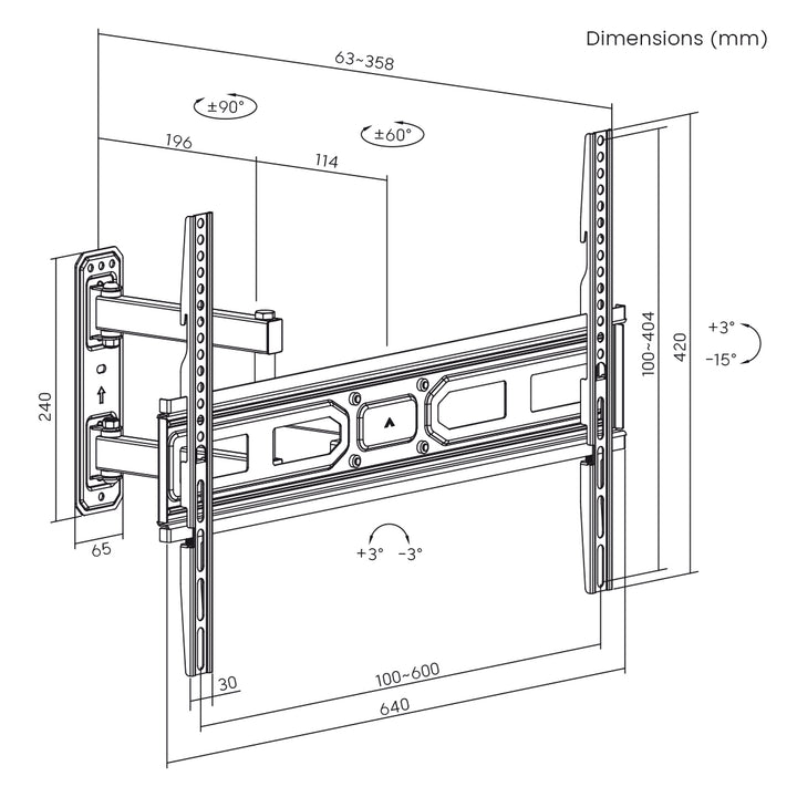 Maclean MC-798N TV Mount, Bracket for TV max VESA 600x400, 37-70", 35kg