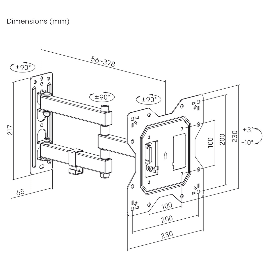 Maclean MC-700N TV Monitor Wall Mount Universal max VESA 200x20 23"-43" 30kg Black Extendable Tilting for Small TVs