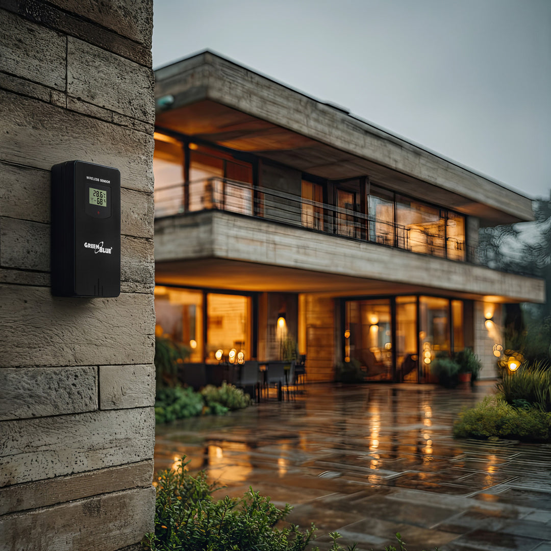 GreenBlue wireless weather station, color, with DCF system, moon phases, barometer, calendar, power adapter, GB540N
