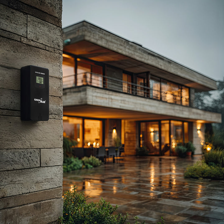 GreenBlue wireless weather station, color, with DCF system, moon phases, barometer, calendar, power adapter, GB540N