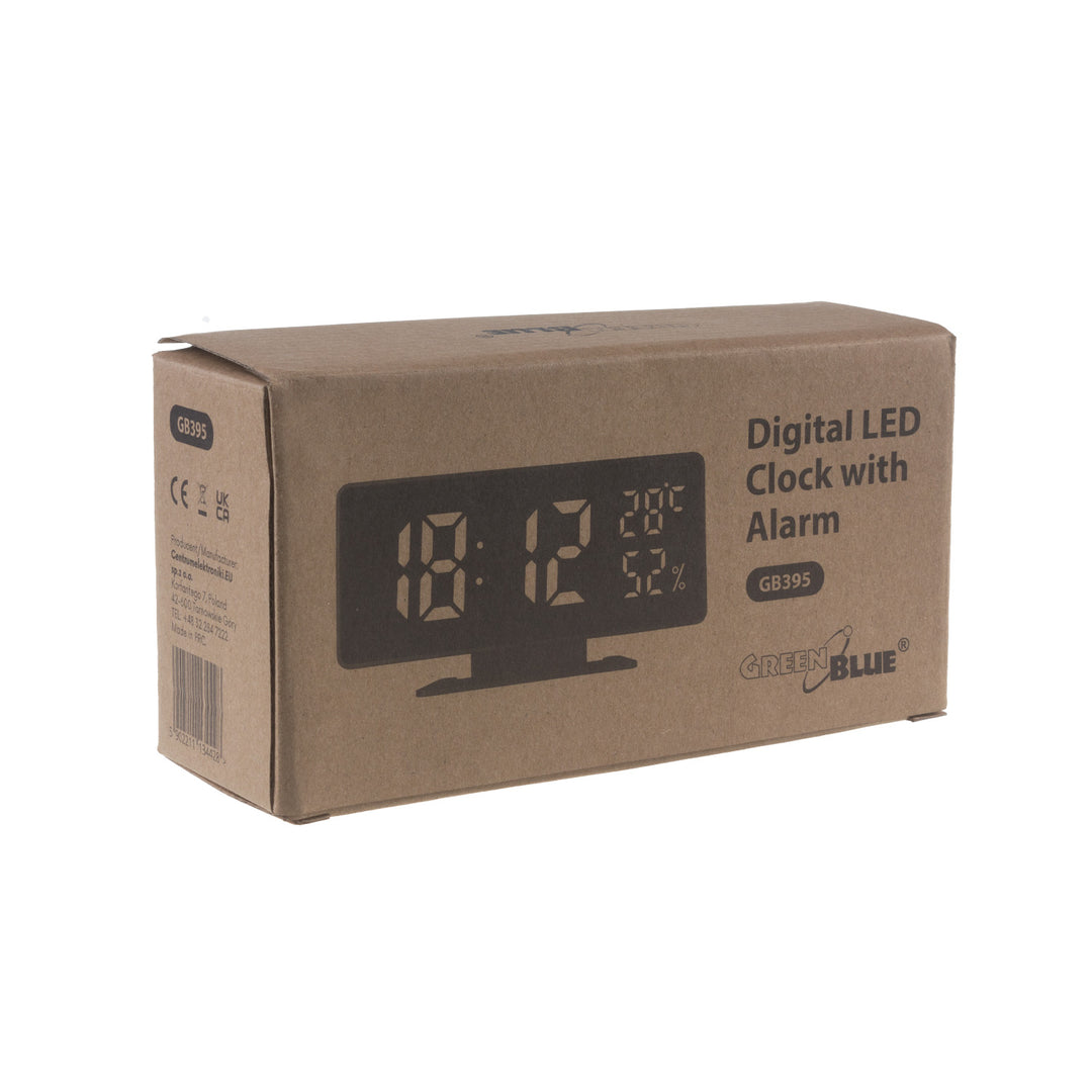 GreenBlue GB395 Digital LED Alarm Clock - Temperature Humidity Thermometer Hygrometer Large Display USB Powered