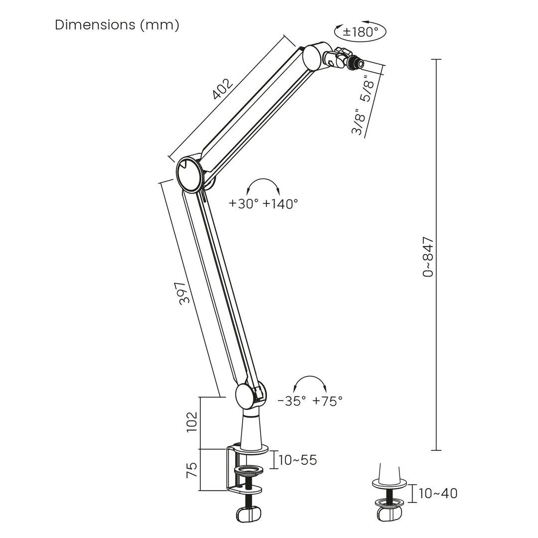 Microphone holder 3/8" and 5/8" NanoRS, 1kg max, RS421