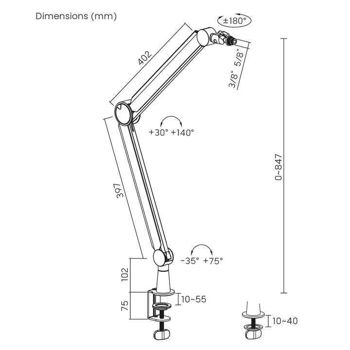 Microphone holder 3/8" and 5/8" NanoRS, 1kg max, RS421