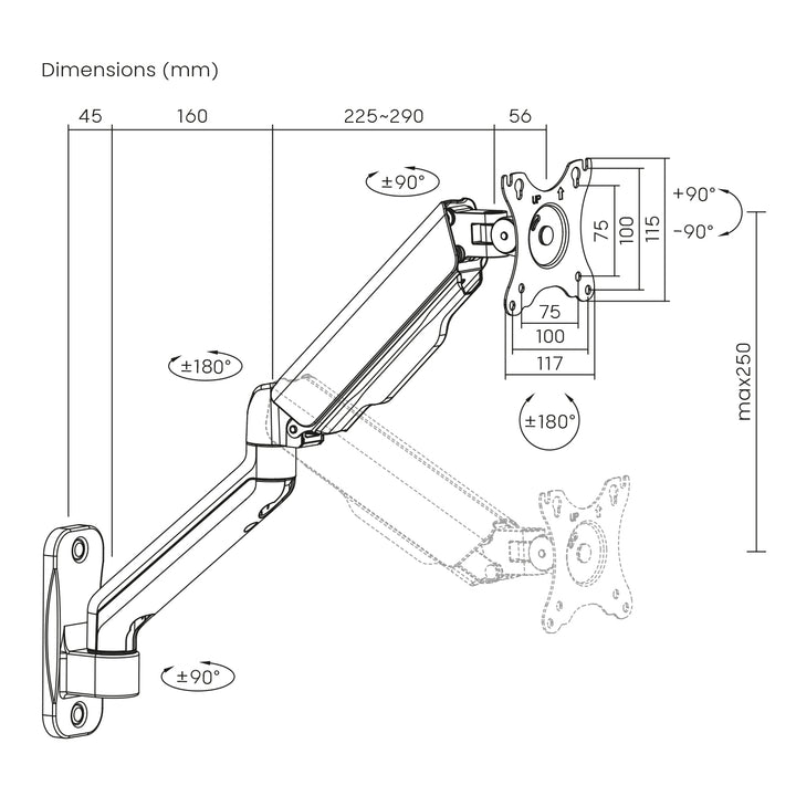 Maclean MC-332 Double Arm Monitor Wall Mount, 17-32", 9kg max, Computer Screen Holder