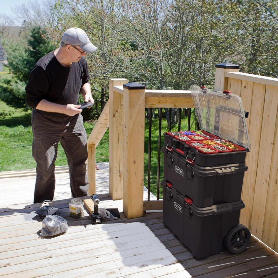 Keter Stack'N'Roll Storage Box Set, 150L Capacity, with Wheels and Telescopic Handle, Durable and Versatile for Easy Transportation