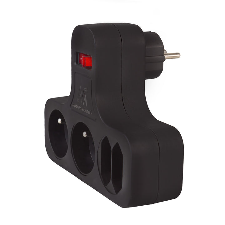 Maclean Current Socket, Quadruple with Switch, Stabilizing Foot, Type E, 2x2.5A, 2x16A, MCE224 E/B