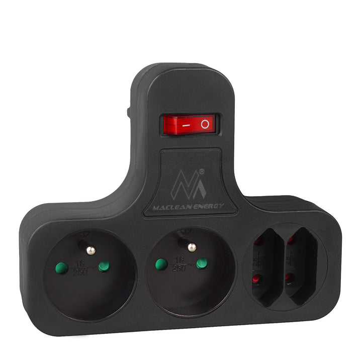 Maclean Current Socket, Quadruple with Switch, Stabilizing Foot, Type E, 2x2.5A, 2x16A, MCE224 E/B