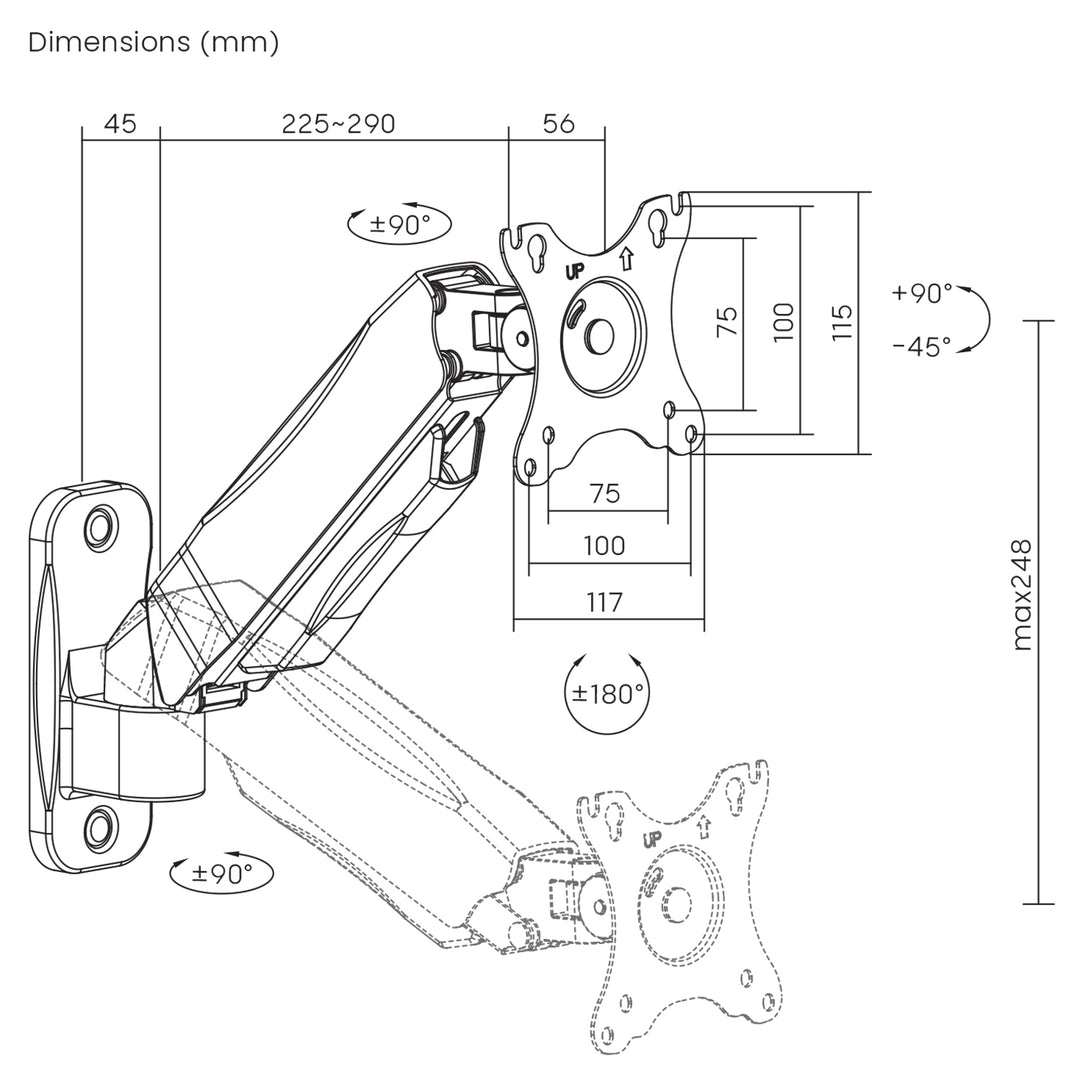 Maclean monitor wall mount, computer screen holder, 17-32'', 9kg max, mechanical spring, MC-979