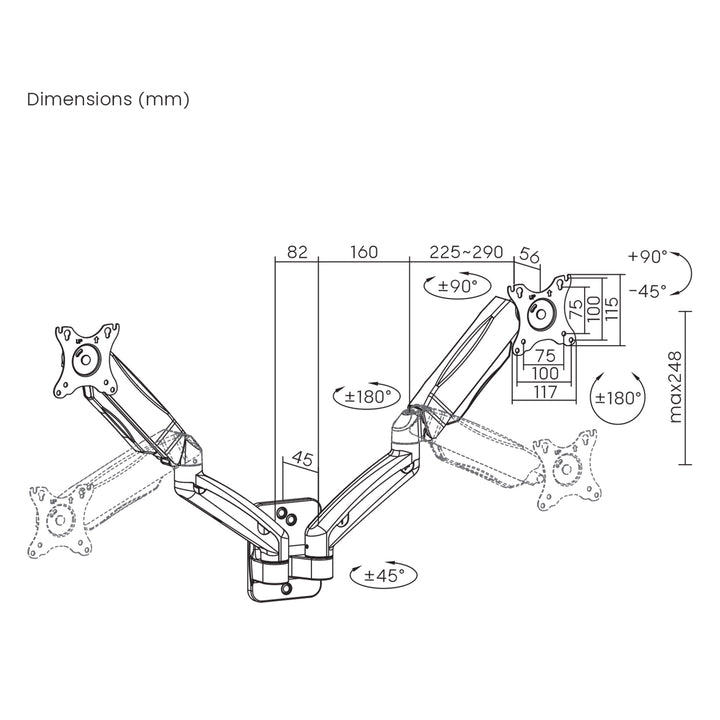 Maclean wall mount for two monitors, 17-32'', 9kg max, mechanical spring, MC-988