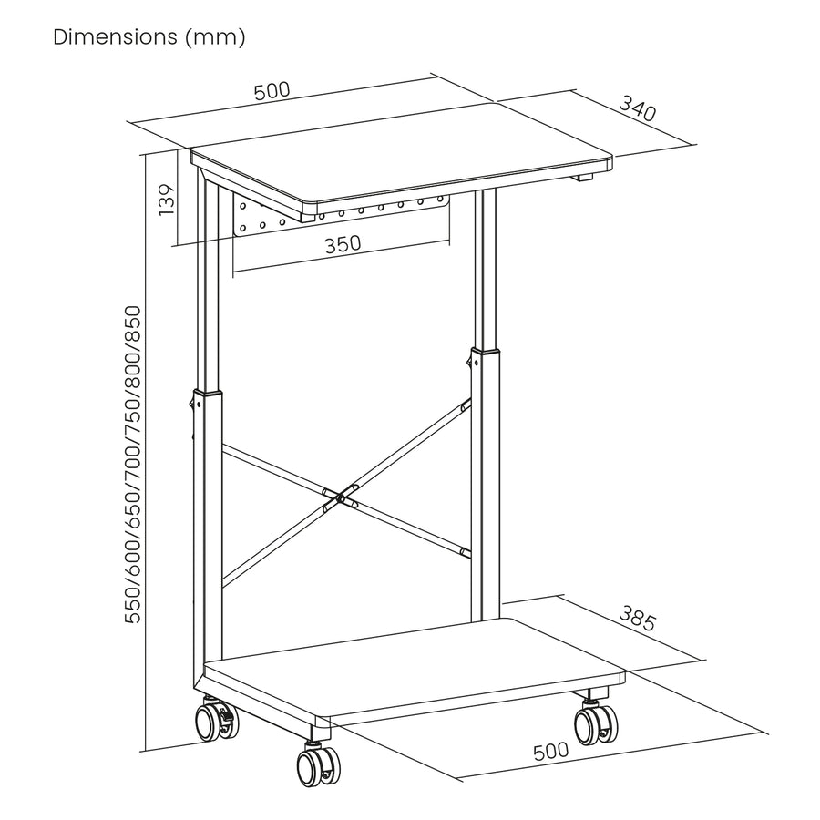 NanoRS CPU cart stand with shelf, 80kg max, adjustable height 550~850mm, RS430