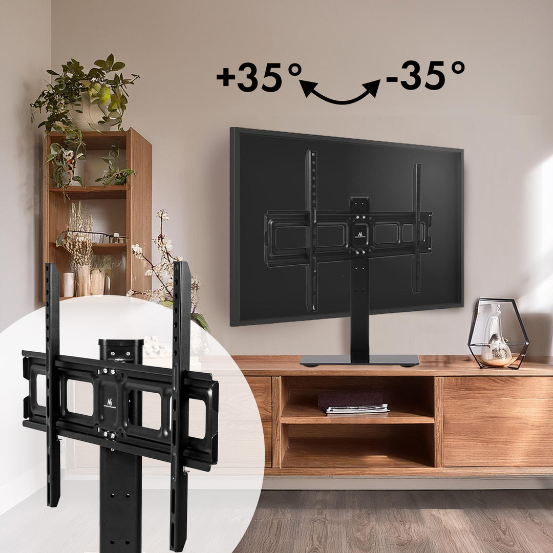 Maclean MC-386 Universal TV Stand Base for Cabinet Dresser Table Desk 32" - 75" 40kg VESA 35° Rotating Temepred Glass Adjustable TV Height Powder Coating