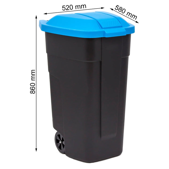 Curver 214127 110L Wheelie Bin with Blue Lid Trash Waste Garbage Can Sorting Segregation Wheels Outdoor