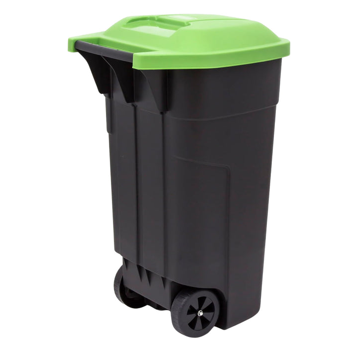 Curver 214125 110L Wheelie Bin with Green Lid Trash Waste Garbage Can Sorting Segregation Wheels Outdoor