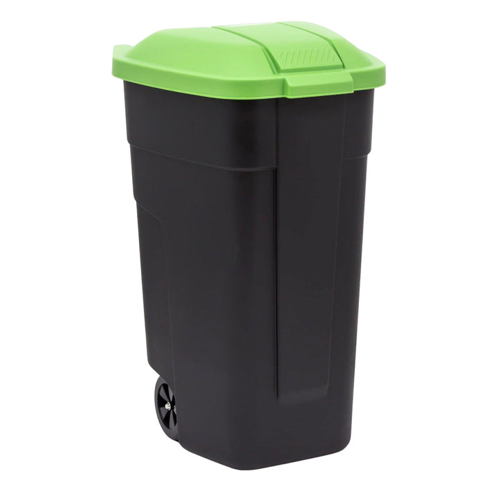 Curver 214125 110L Wheelie Bin with Green Lid Trash Waste Garbage Can Sorting Segregation Wheels Outdoor