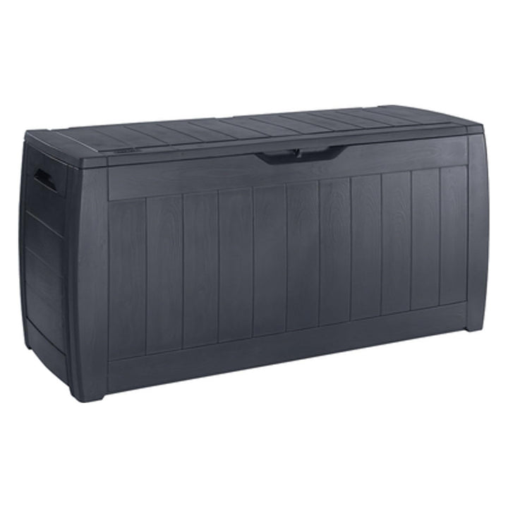 Keter 247310 270L Keter Garden Storage Deck Box Hollywood Outdoor Plastic Wood Design Sturdy Weatherproof  Graphite Grey