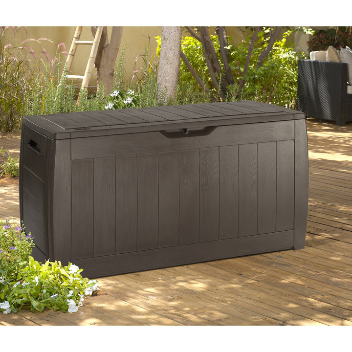 Keter 223949 270L Keter Garden Storage Deck Box Hollywood Outdoor Plastic Wood Design Sturdy Weatherproof Brown
