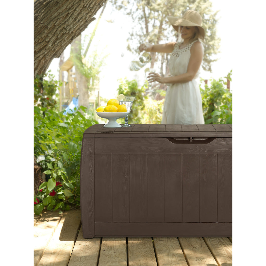 Keter 223949 270L Keter Garden Storage Deck Box Hollywood Outdoor Plastic Wood Design Sturdy Weatherproof Brown