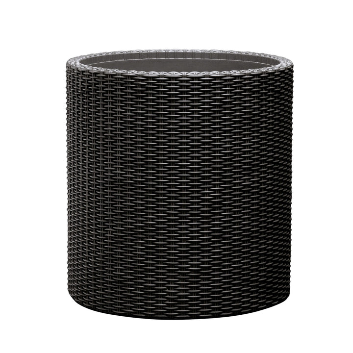 Keter Round Planter Rattan Style - Size M - 36 cm Diameter Anthracite Cylinder Flower Pot Indoor Outdoor Weatherproof