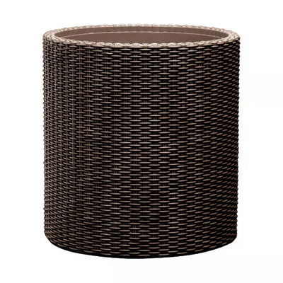 Keter Round Planter Rattan Style - Size M - 36cm Diameter Brown Cylinder Flower Pot Indoor Outdoor Weatherproof