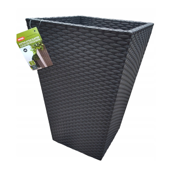 Keter Tall Flower Pot Rectangular Height 57cm Anthracite Rattan Style ...
