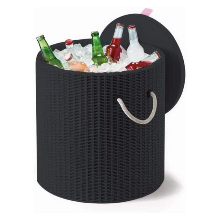 Keter Cool Stool 2in1 Cool Box &amp; Stool Outdoor Garden Seat Side Table Drink Cooler with Sitting Option Antrhacite Black Graphite