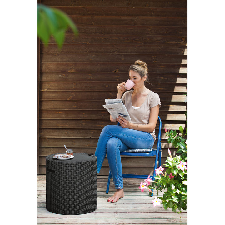 Keter Cool Stool 2in1 Cool Box &amp; Stool Outdoor Garden Seat Side Table Drink Cooler with Sitting Option Antrhacite Black Graphite