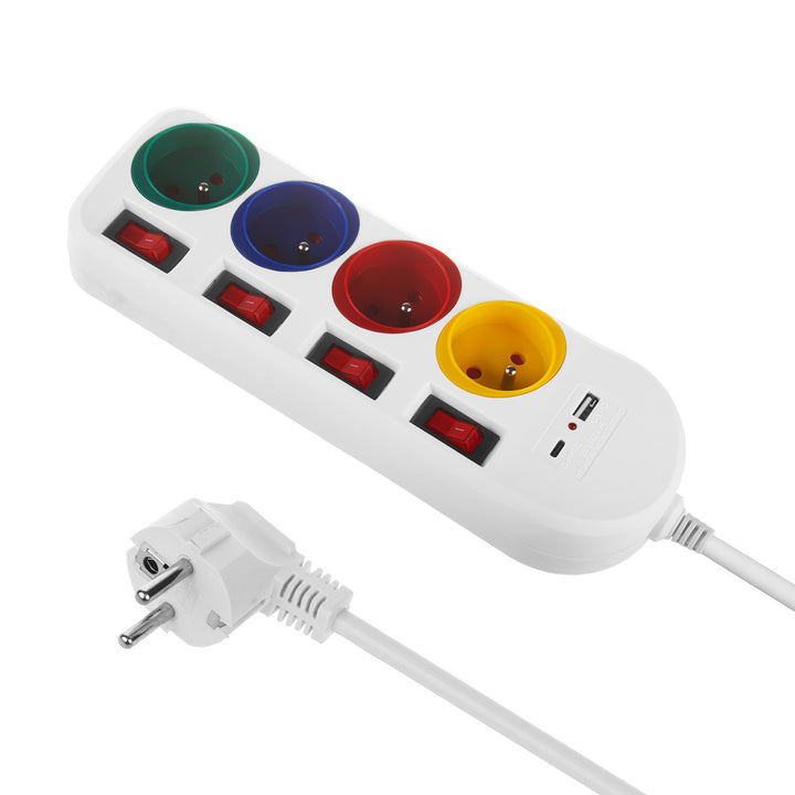 Maclean power strip, 4-socket extension cable + USB A / C, with switches, 250VAC/10A, 1.5m, white, MCE508 W