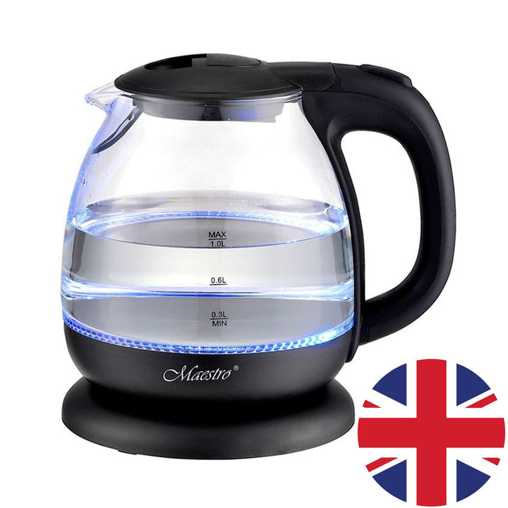 Electric kettle 1L glass Maestro MR055, black color - British plug