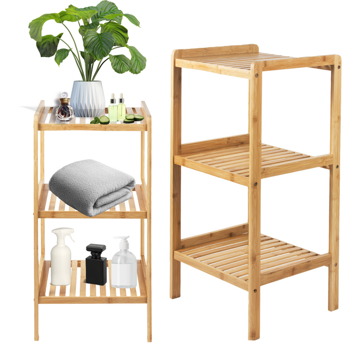 GreenBlue GB321 Bathroom Bamboo Storage Rack - 3 Shelves Cabinet Towel Accessories 370x330x780mm ECO-Friendly