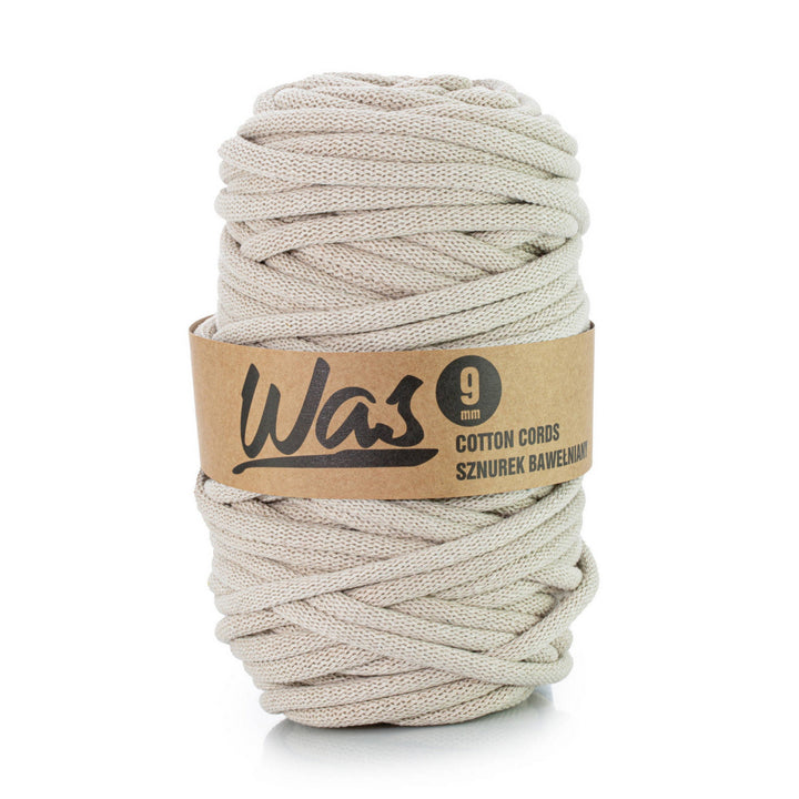 WAS, cotton cord with polyester core, braided, 9mm, 50m, light beige