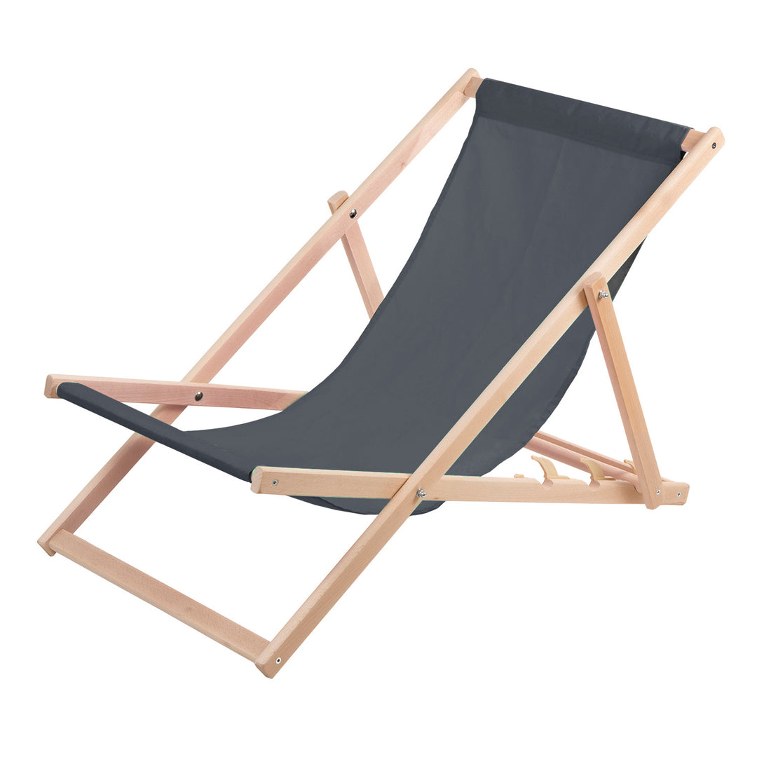 Woodok 2 Comfortable Wooden Deck Chairs, Loungers Ideal for the Beach, Balcony, Terrace, Grey