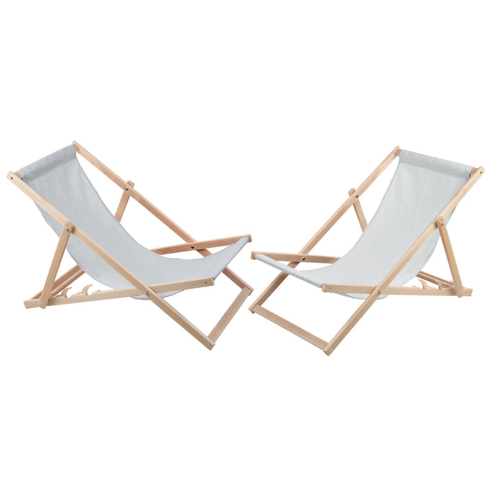 Woodok 2 Comfortable Wooden Deck Chairs, Loungers Ideal for the Beach, Balcony, Terrace, Light Ash Coulour