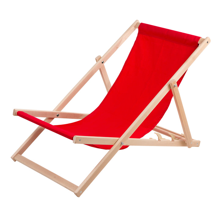 Woodok 2 Comfortable Wooden Deck Chairs, Loungers Ideal for the Beach, Balcony, Terrace, Red Colour