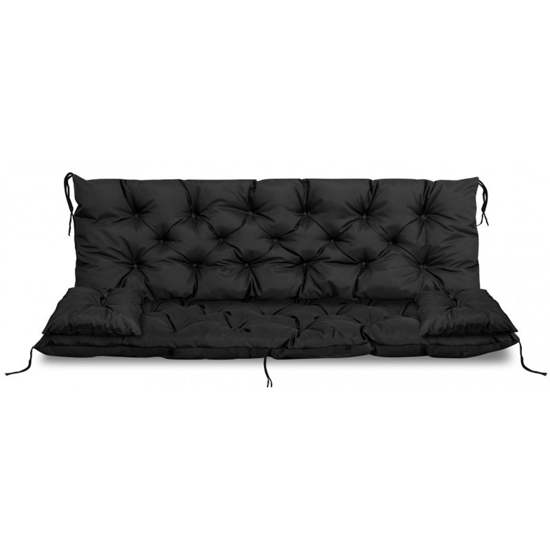 KingGarden Quilted Garden Bench Cushion Waterproof with 2x Side Cushions 42x42 cm 1+2 3-Piece Set Waterproof PVC Codura Black