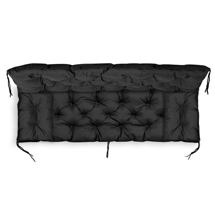 KingGarden Quilted Garden Bench Cushion Waterproof with 2x Side Cushions 42x42 cm 1+2 3-Piece Set Waterproof PVC Codura Black